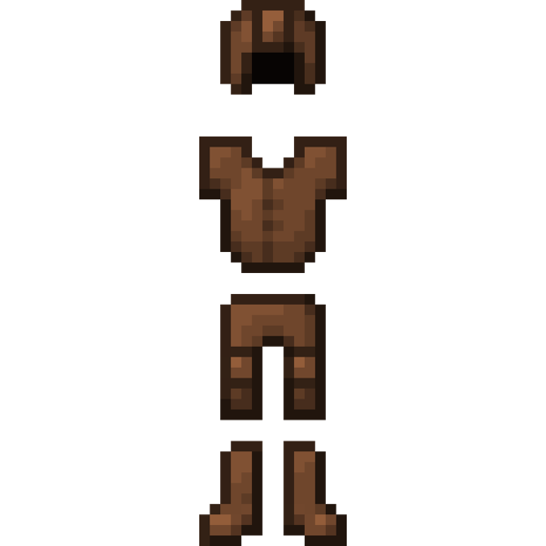 a set of minecraft leather armor sprites (helmet, chestplate, leggings and boots)